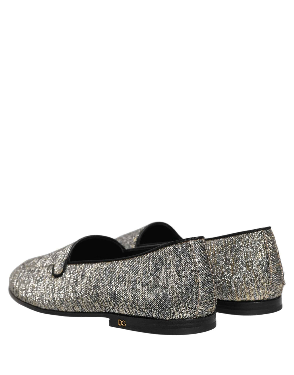 Dolce & Gabbana Gray Glitter Lurex DG Logo Dress Loafers Shoes