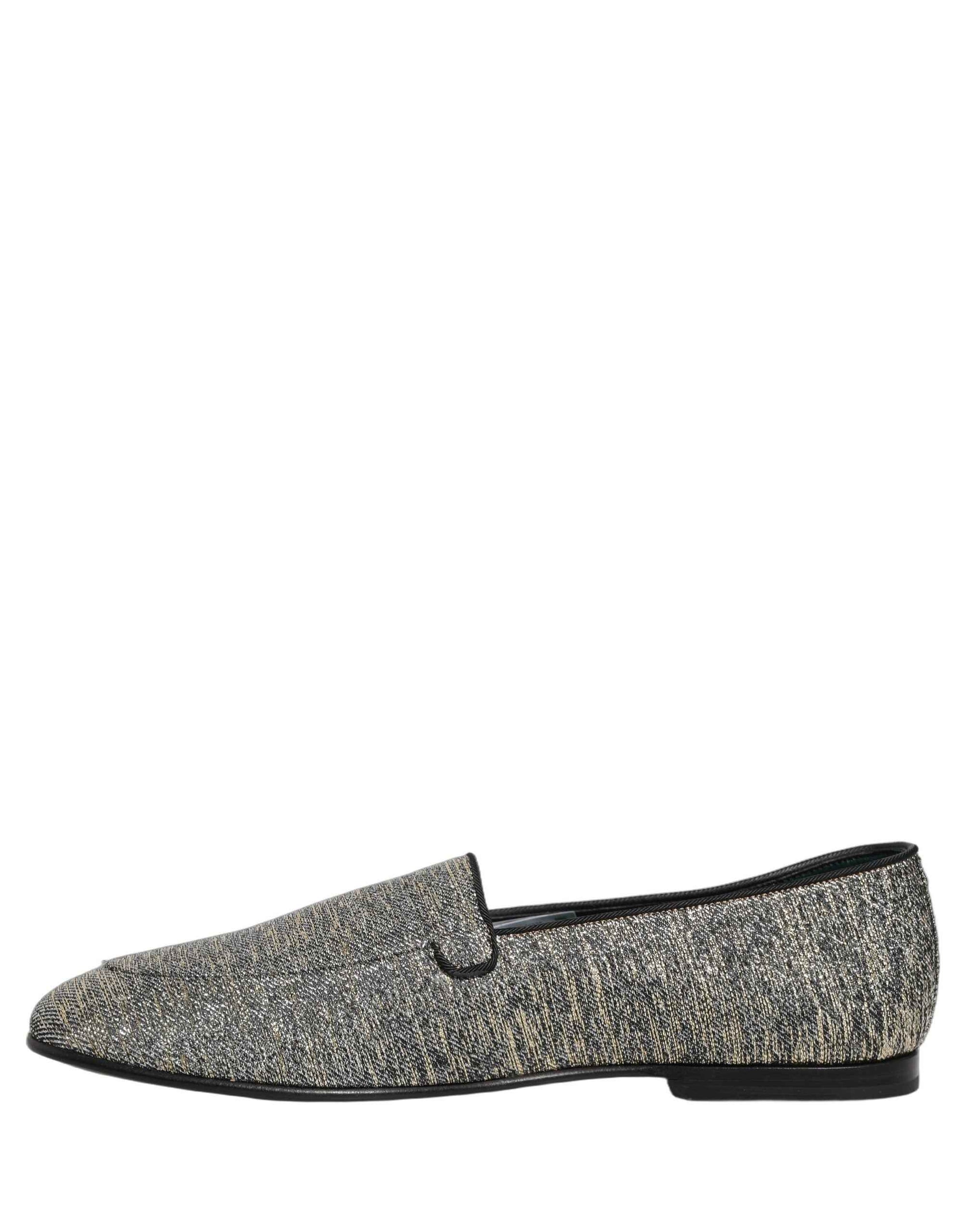Dolce & Gabbana Gray Glitter Lurex DG Logo Dress Loafers Shoes