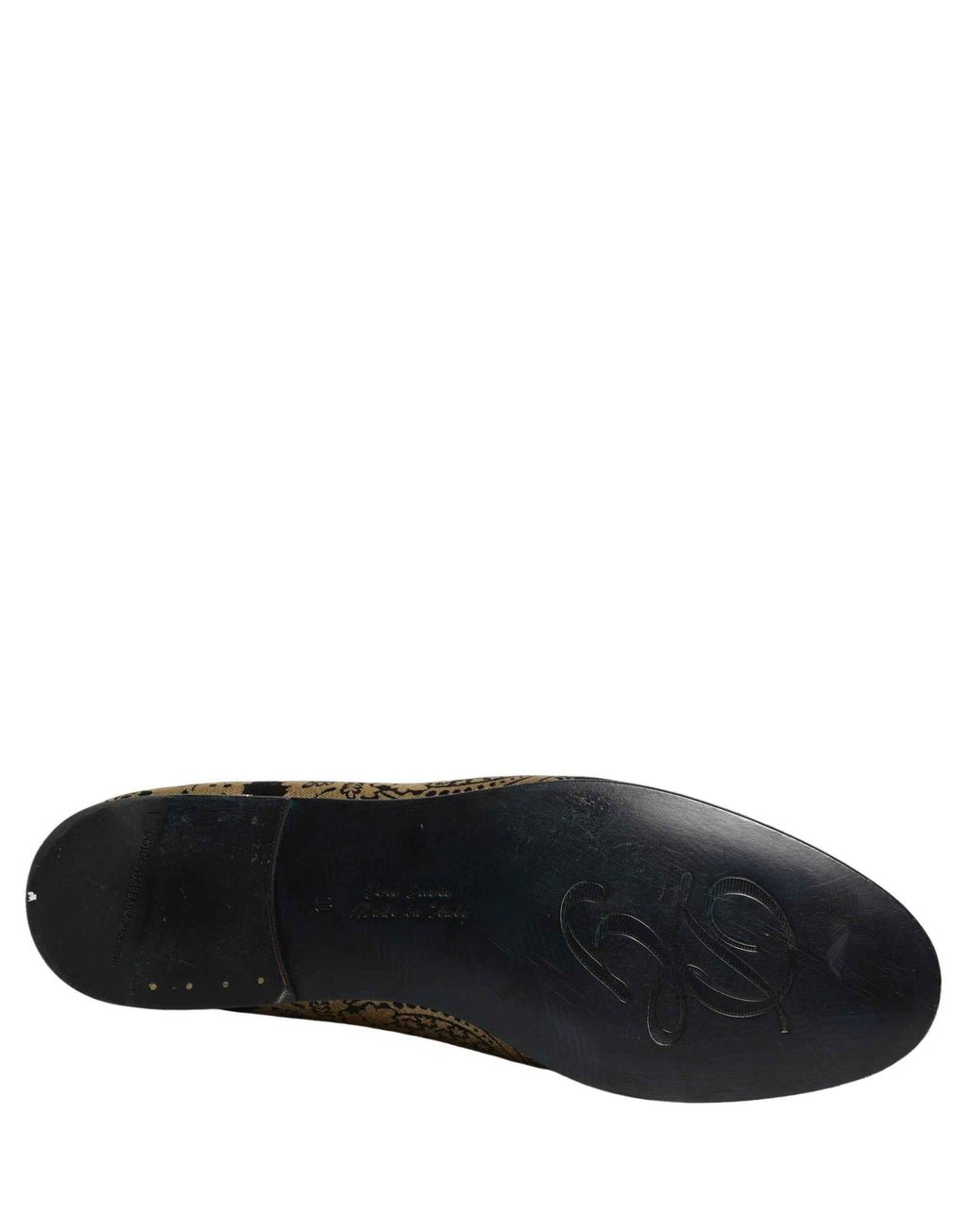 Dolce & Gabbana Gold Jacquard Leather Slip On Loafers Shoes