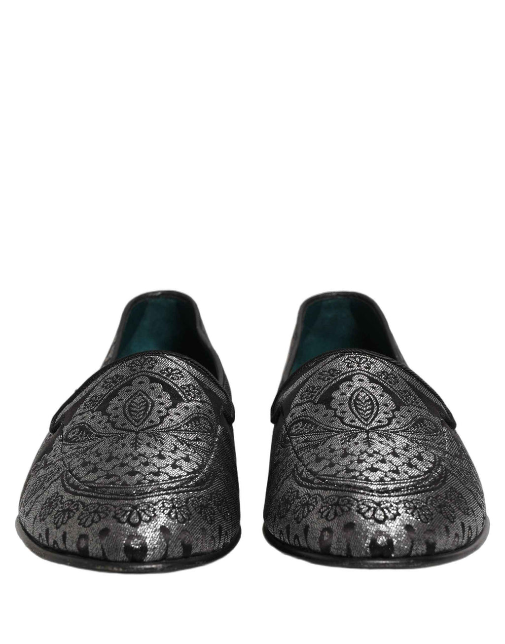 Dolce & Gabbana Silver Jacquard Leather Slip On Loafers Shoes