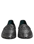 Dolce & Gabbana Silver Jacquard Leather Slip On Loafers Shoes