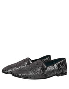 Dolce & Gabbana Silver Jacquard Leather Slip On Loafers Shoes