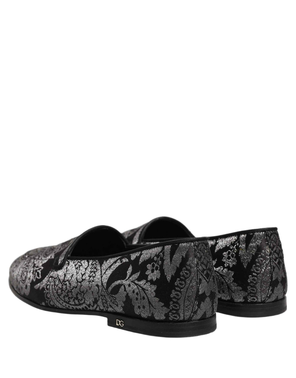 Dolce & Gabbana Silver Jacquard Leather Slip On Loafers Shoes