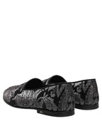 Dolce & Gabbana Silver Jacquard Leather Slip On Loafers Shoes