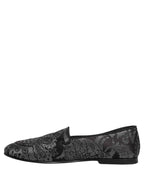 Dolce & Gabbana Silver Jacquard Leather Slip On Loafers Shoes