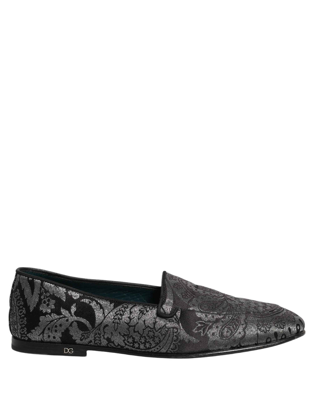 Dolce & Gabbana Silver Jacquard Leather Slip On Loafers Shoes
