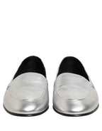 Dolce & Gabbana Silver Leather DG Logo Slip On Loafers Shoes
