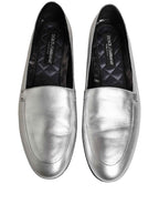 Dolce & Gabbana Silver Leather DG Logo Slip On Loafers Shoes