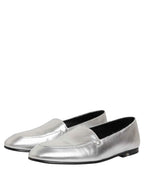 Dolce & Gabbana Silver Leather DG Logo Slip On Loafers Shoes