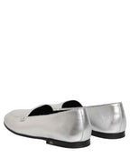 Dolce & Gabbana Silver Leather DG Logo Slip On Loafers Shoes