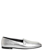 Dolce & Gabbana Silver Leather DG Logo Slip On Loafers Shoes