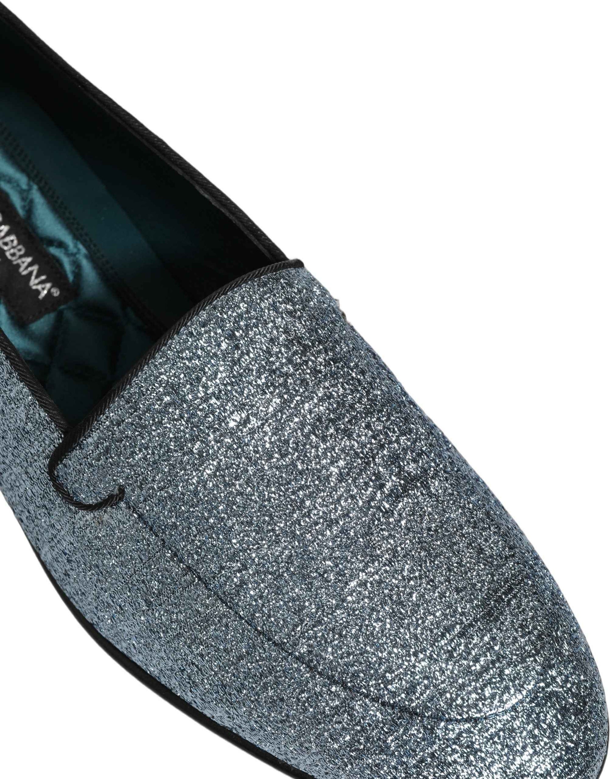 Dolce & Gabbana Blue Glitter Lurex DG Logo Dress Loafers Shoes