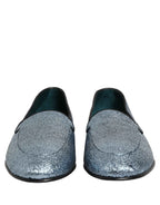 Dolce & Gabbana Blue Glitter Lurex DG Logo Dress Loafers Shoes