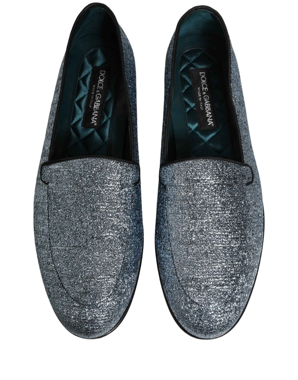 Dolce & Gabbana Blue Glitter Lurex DG Logo Dress Loafers Shoes