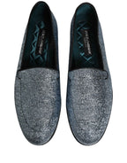 Dolce & Gabbana Blue Glitter Lurex DG Logo Dress Loafers Shoes