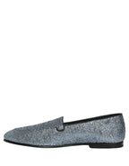 Dolce & Gabbana Blue Glitter Lurex DG Logo Dress Loafers Shoes