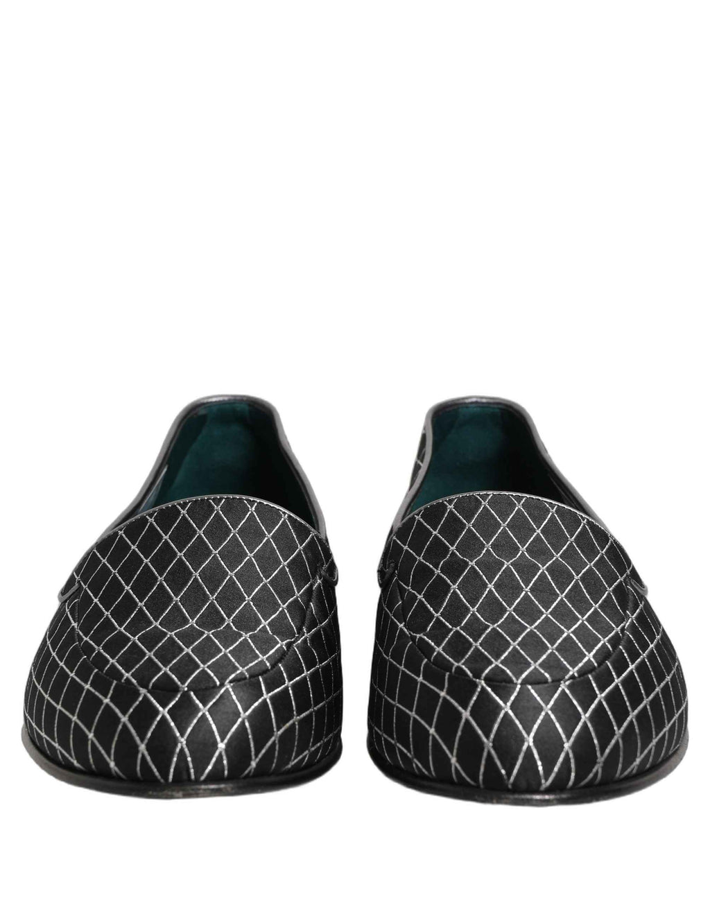 Dolce & Gabbana Black Velvet Diamond Stitched Loafers Shoes