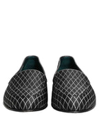 Dolce & Gabbana Black Velvet Diamond Stitched Loafers Shoes
