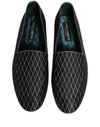 Dolce & Gabbana Black Velvet Diamond Stitched Loafers Shoes