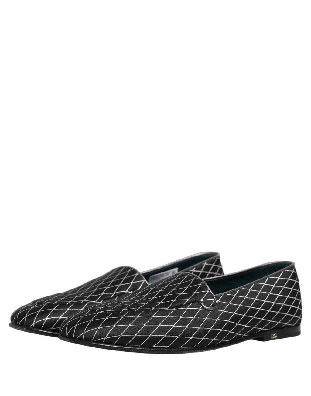 Dolce & Gabbana Black Velvet Diamond Stitched Loafers Shoes