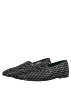 Dolce & Gabbana Black Velvet Diamond Stitched Loafers Shoes