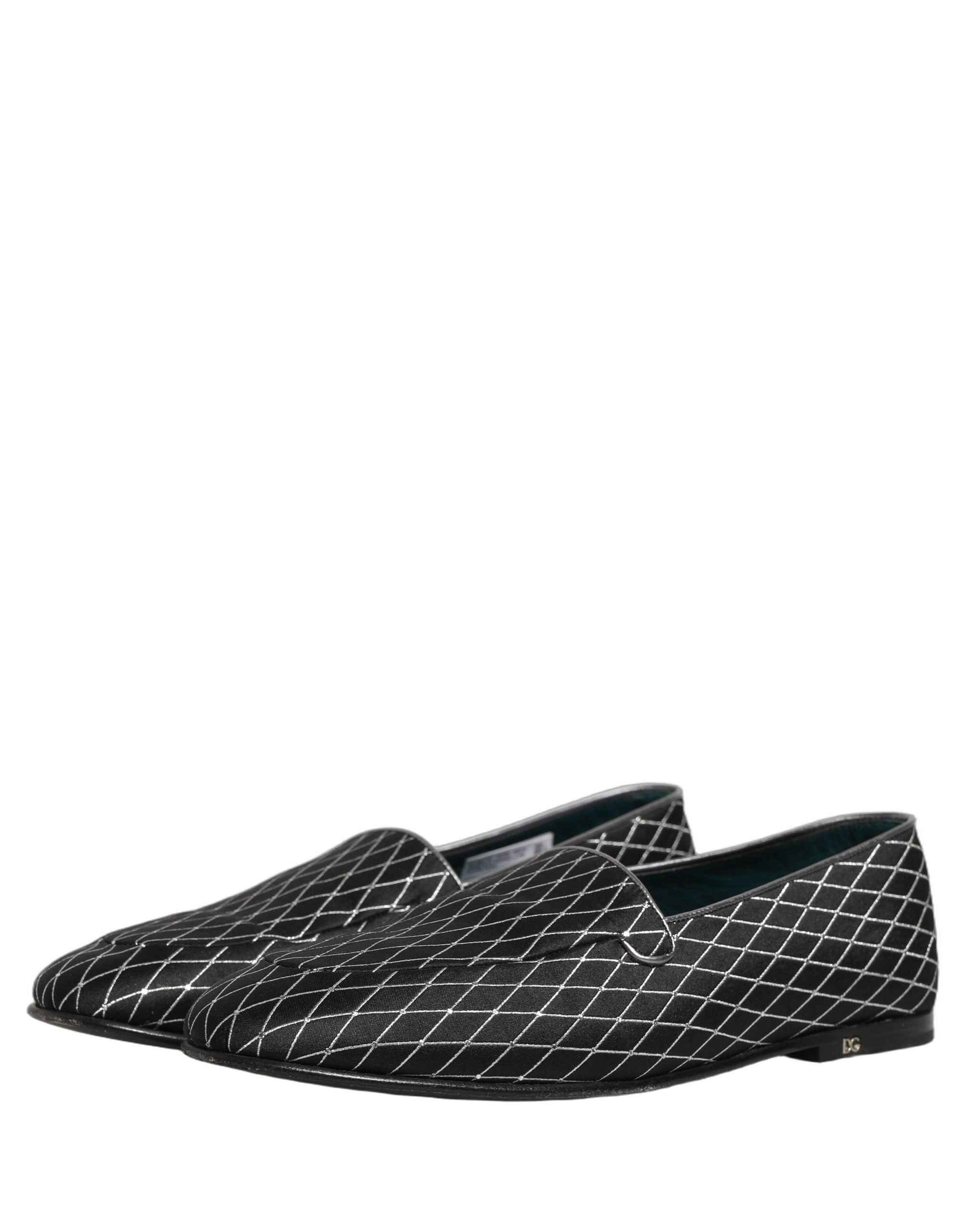 Dolce & Gabbana Black Velvet Diamond Stitched Loafers Shoes