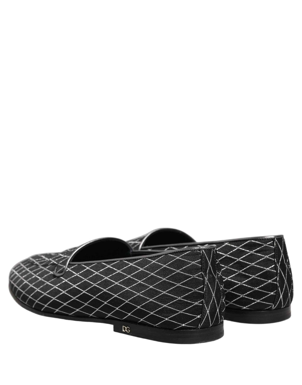 Dolce & Gabbana Black Velvet Diamond Stitched Loafers Shoes
