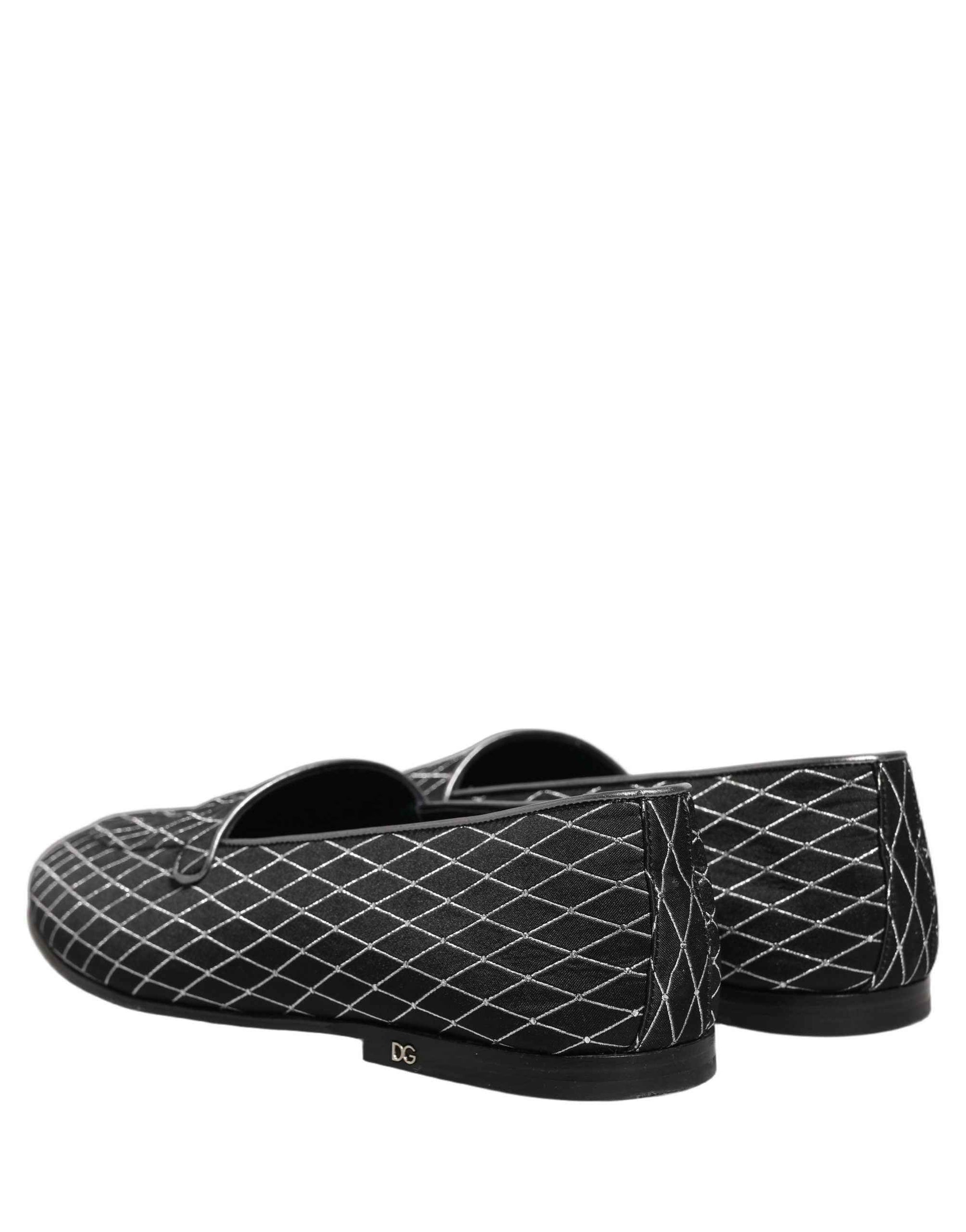 Dolce & Gabbana Black Velvet Diamond Stitched Loafers Shoes