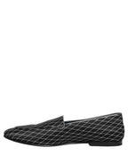 Dolce & Gabbana Black Velvet Diamond Stitched Loafers Shoes