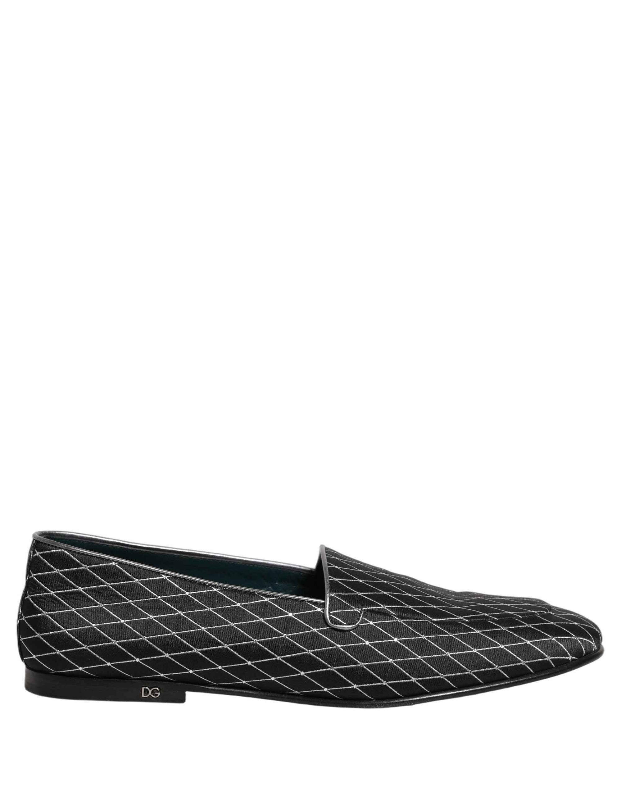 Dolce & Gabbana Black Velvet Diamond Stitched Loafers Shoes