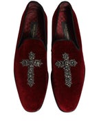 Dolce & Gabbana Maroon Suede Cross Slip On Dress Loafers Shoes