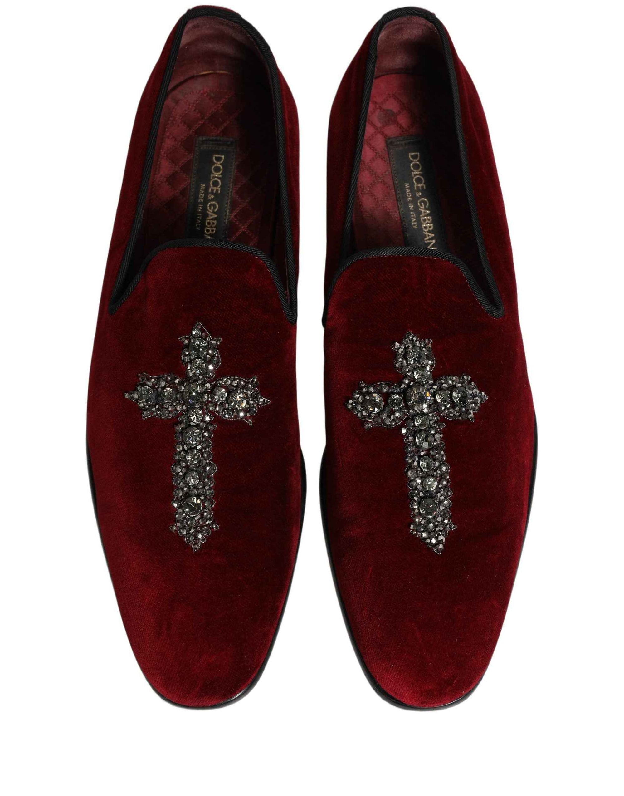 Dolce & Gabbana Maroon Suede Cross Slip On Dress Loafers Shoes