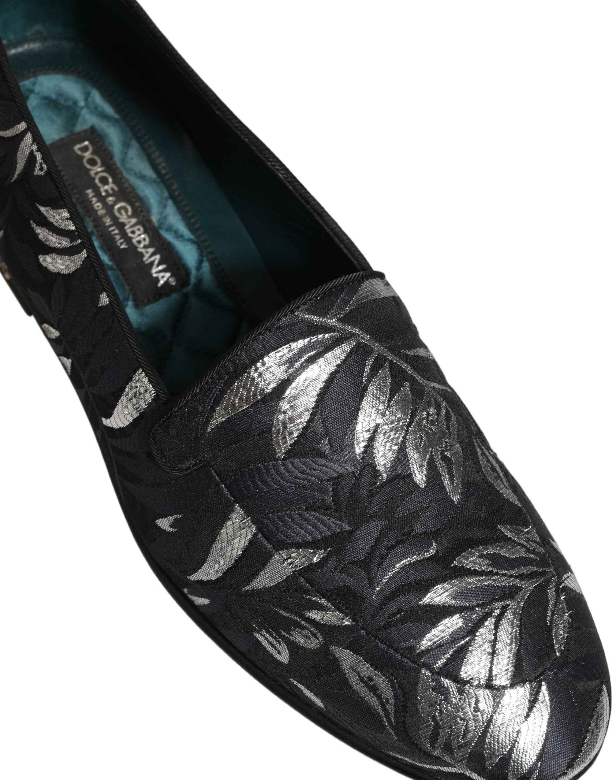 Dolce & Gabbana Black Leaf Embroidery Dress Men Loafers Shoes