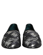 Dolce & Gabbana Black Leaf Embroidery Dress Men Loafers Shoes
