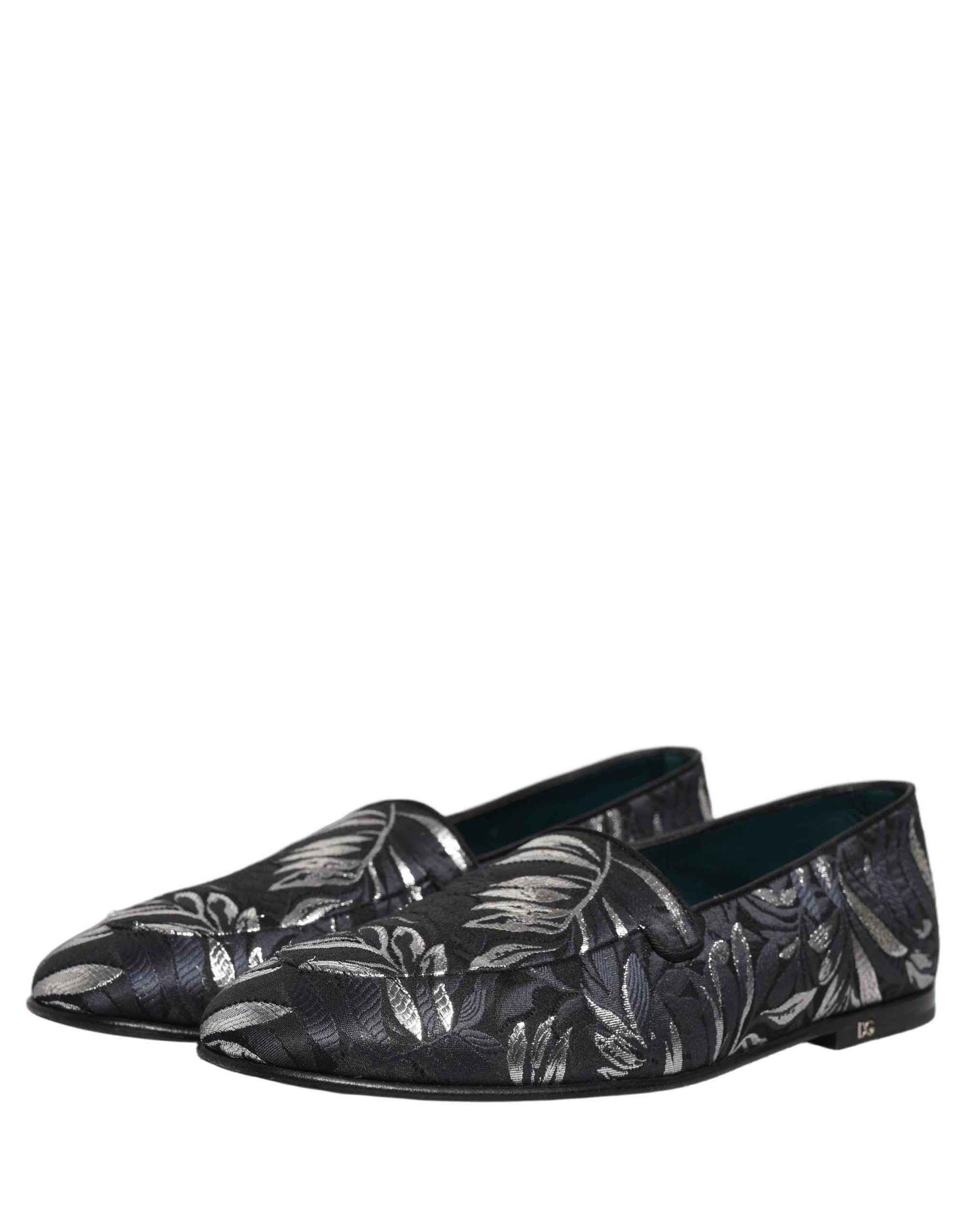 Dolce & Gabbana Black Leaf Embroidery Dress Men Loafers Shoes
