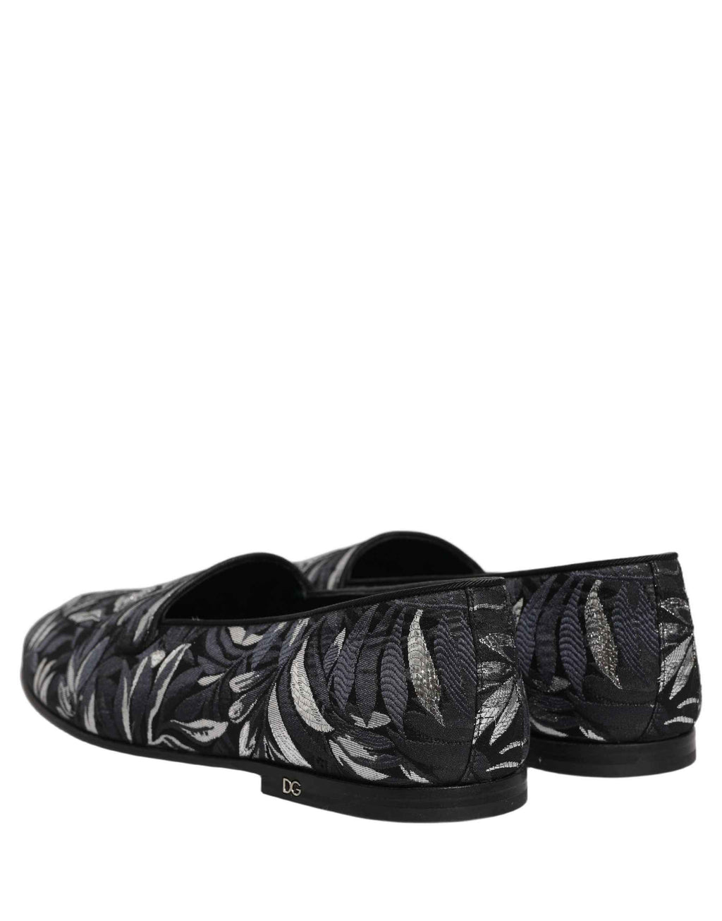 Dolce & Gabbana Black Leaf Embroidery Dress Men Loafers Shoes