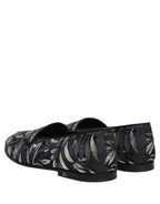 Dolce & Gabbana Black Leaf Embroidery Dress Men Loafers Shoes