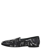 Dolce & Gabbana Black Leaf Embroidery Dress Men Loafers Shoes
