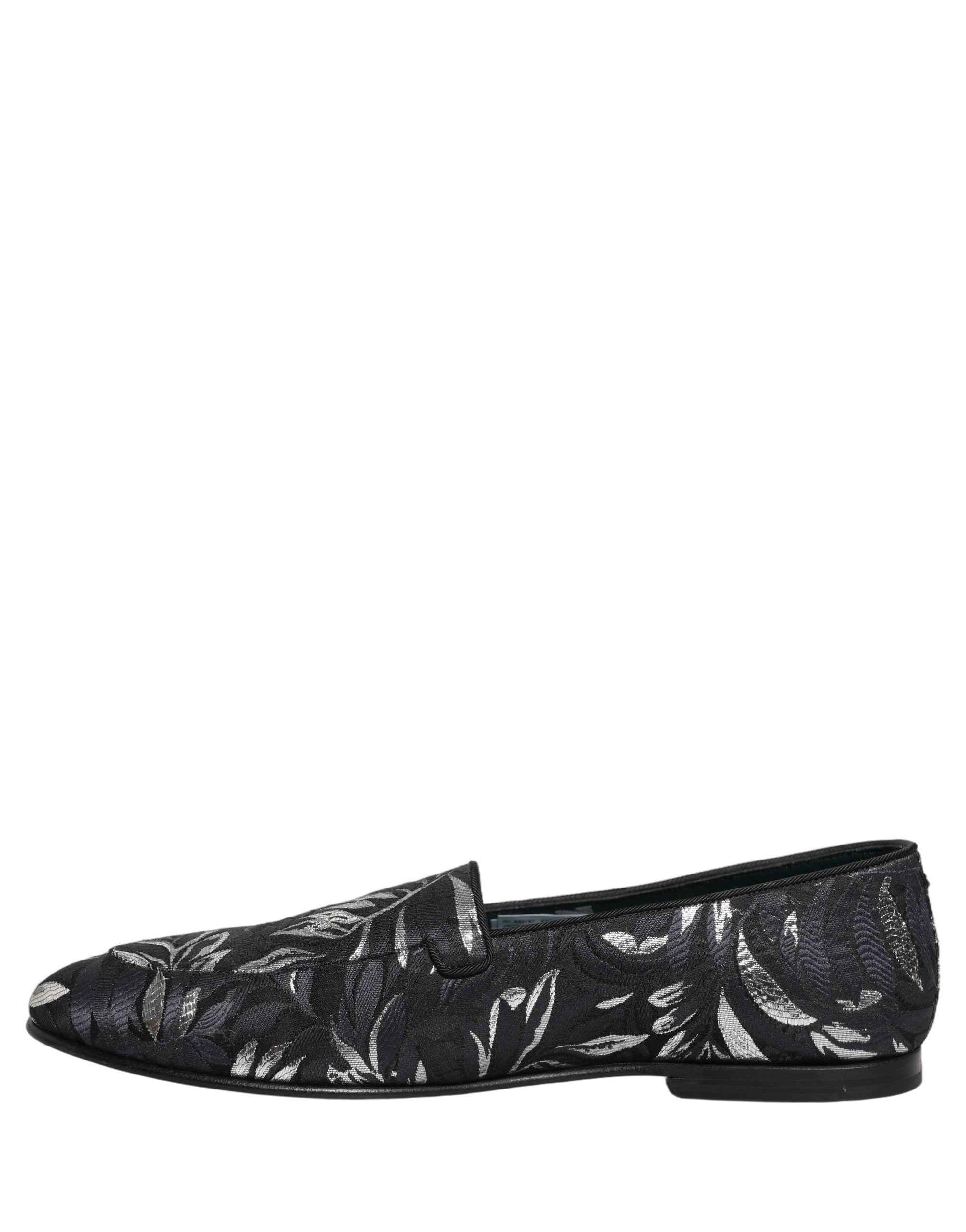 Dolce & Gabbana Black Leaf Embroidery Dress Men Loafers Shoes