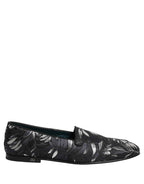 Dolce & Gabbana Black Leaf Embroidery Dress Men Loafers Shoes