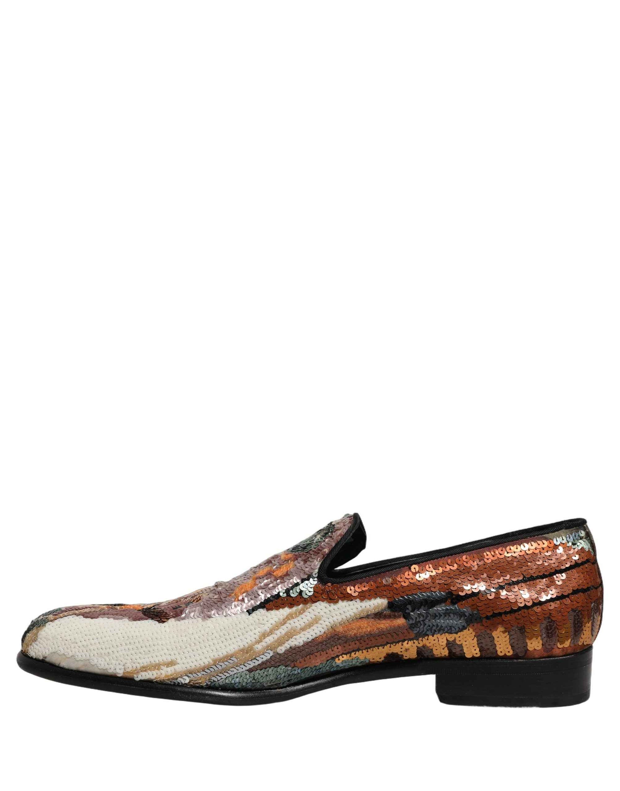 Dolce & Gabbana Multicolor Embroidered Sequin Loafers Shoes