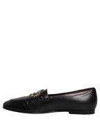 Dolce & Gabbana Black Leather Crown Embellished Loafers Shoes