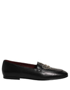 Dolce & Gabbana Black Leather Crown Embellished Loafers Shoes