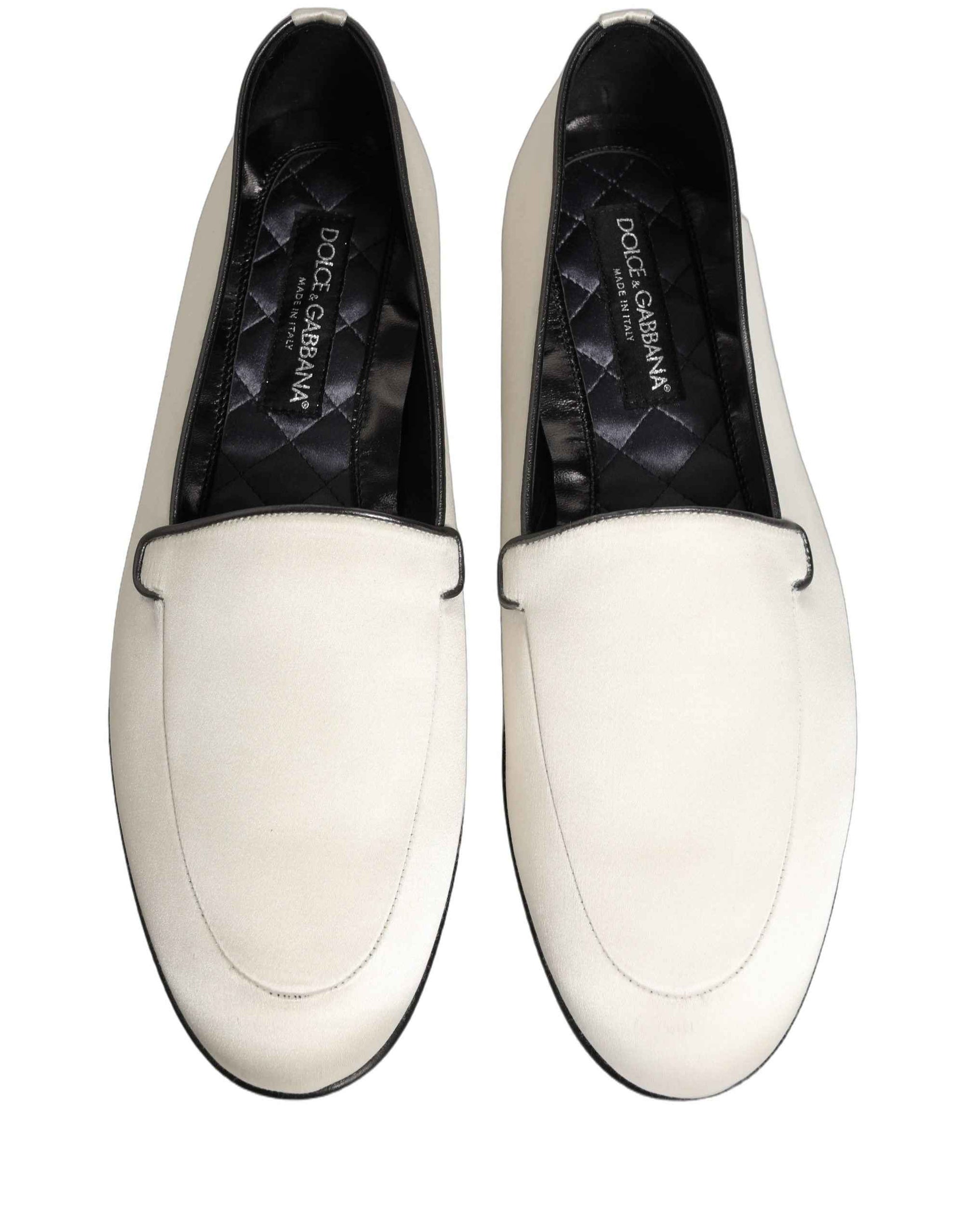 Dolce & Gabbana White Satin Logo Slip On Flats Loafers Shoes