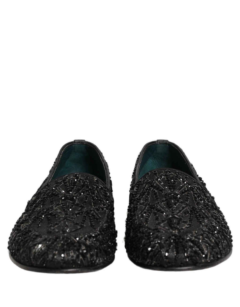 Dolce & Gabbana Black Velvet Embroidered Dress Loafers Shoes