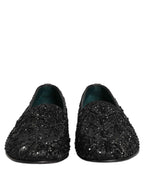 Dolce & Gabbana Black Velvet Embroidered Dress Loafers Shoes
