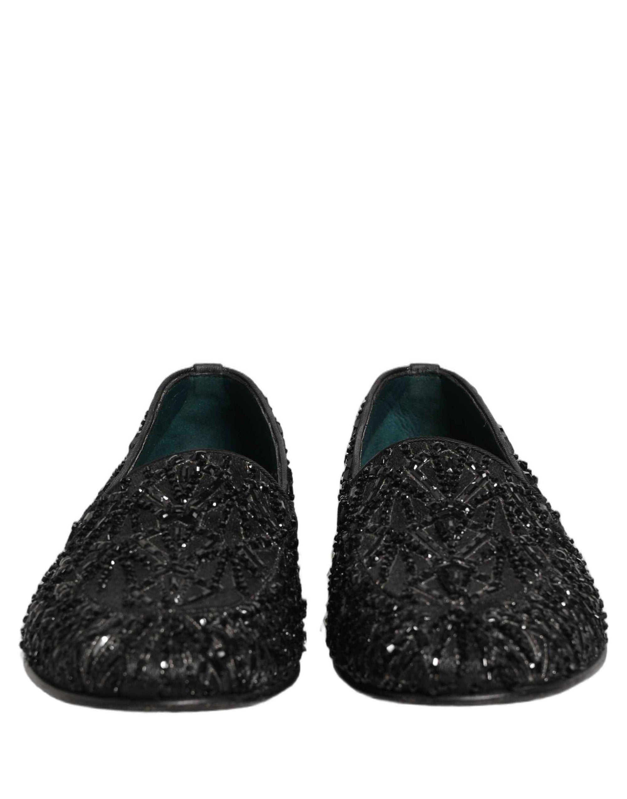 Dolce & Gabbana Black Velvet Embroidered Dress Loafers Shoes