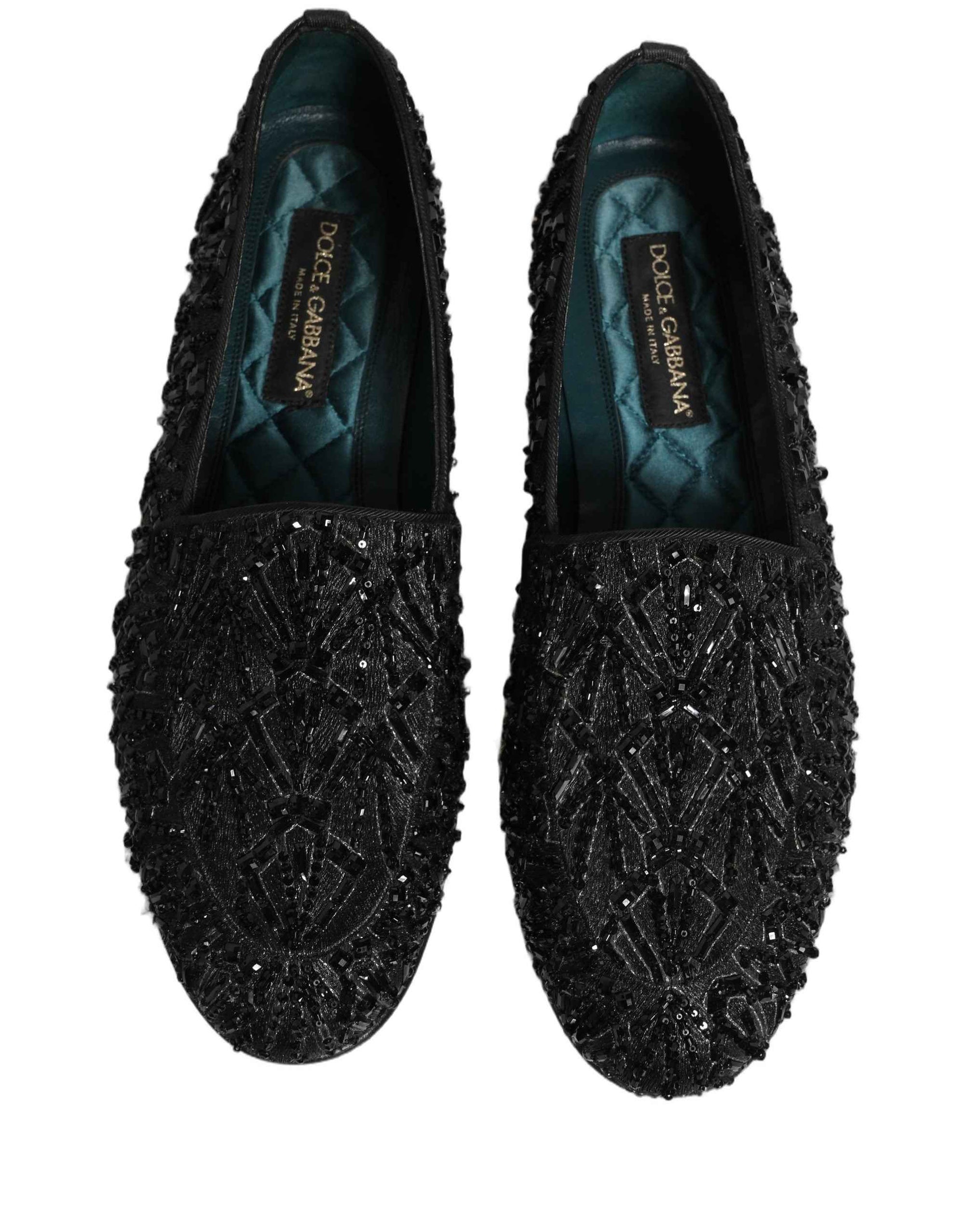 Dolce & Gabbana Black Velvet Embroidered Dress Loafers Shoes