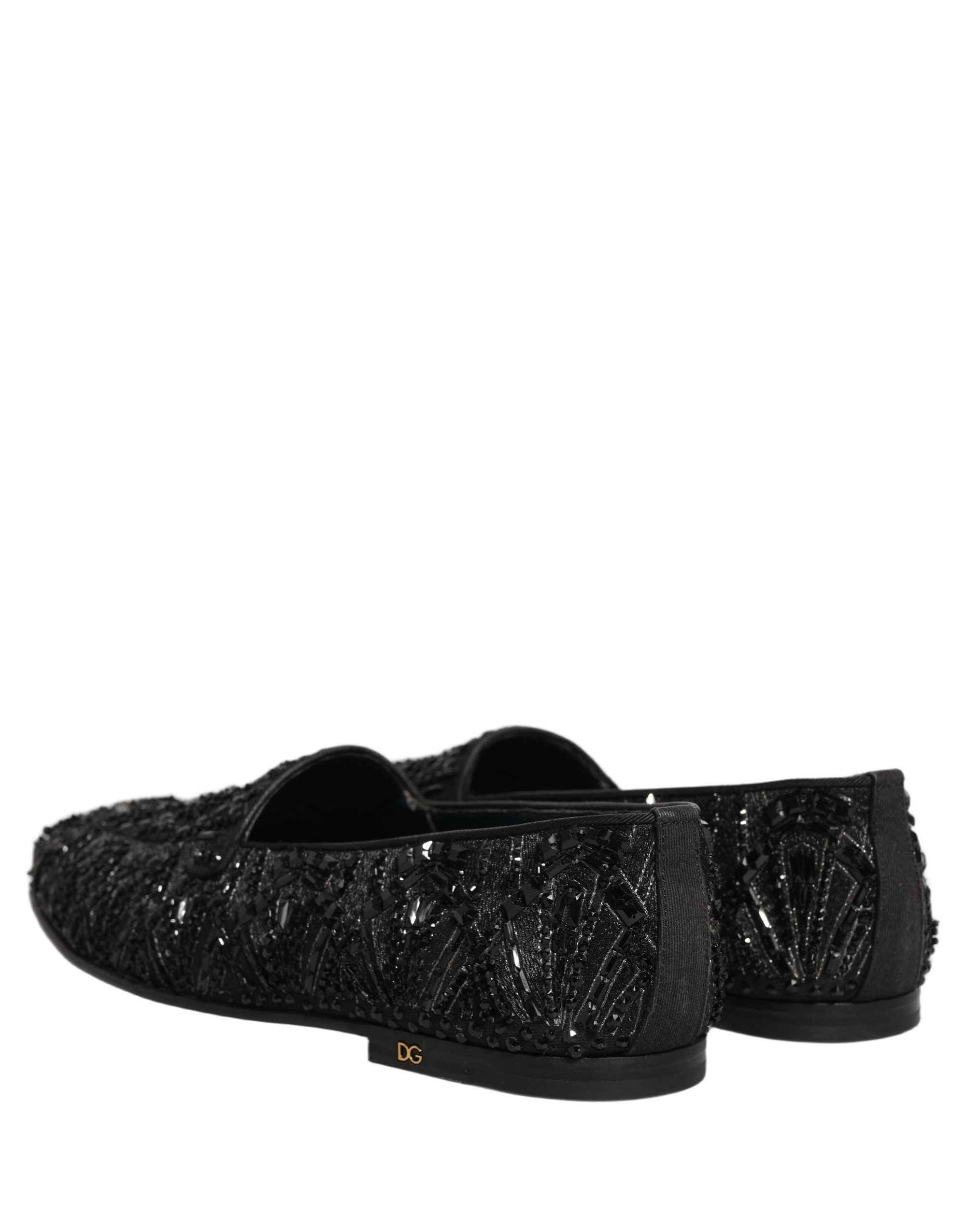 Dolce & Gabbana Black Velvet Embroidered Dress Loafers Shoes