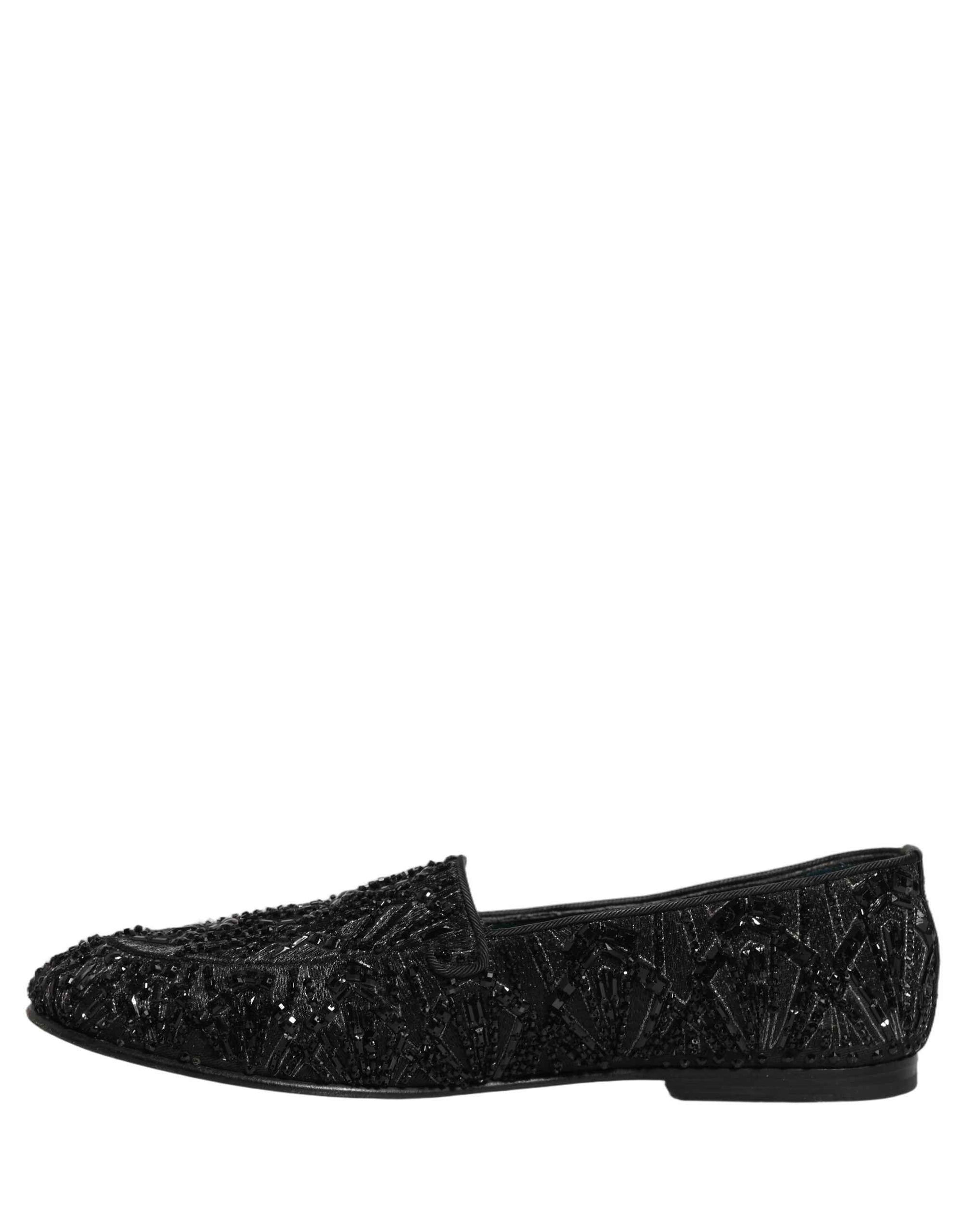 Dolce & Gabbana Black Velvet Embroidered Dress Loafers Shoes